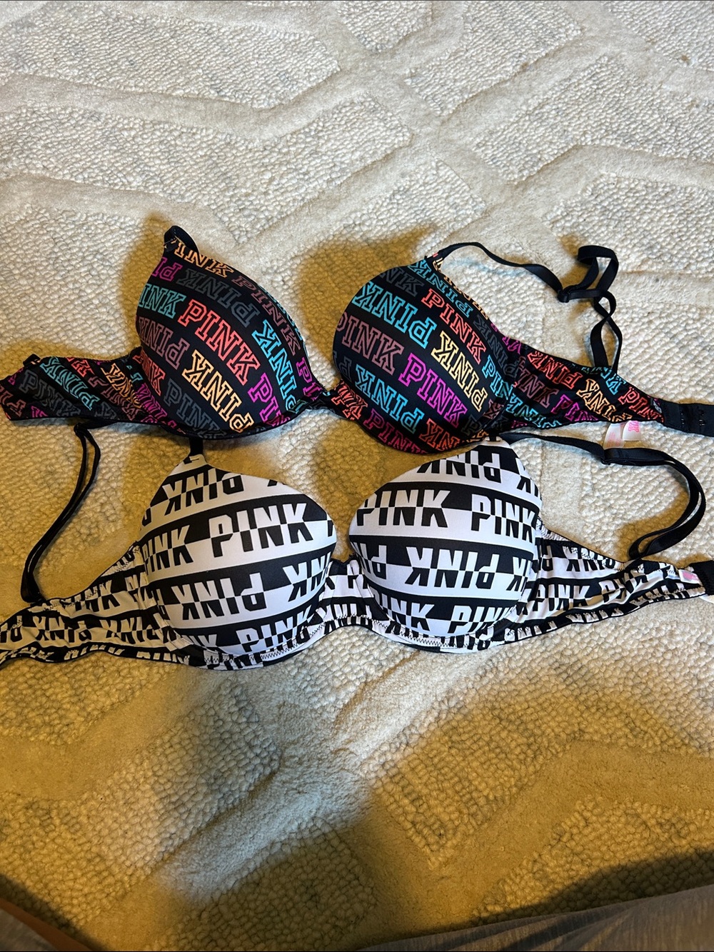 PINK Victoria's Secret Women's Black & White Logo bras - Two-Pack